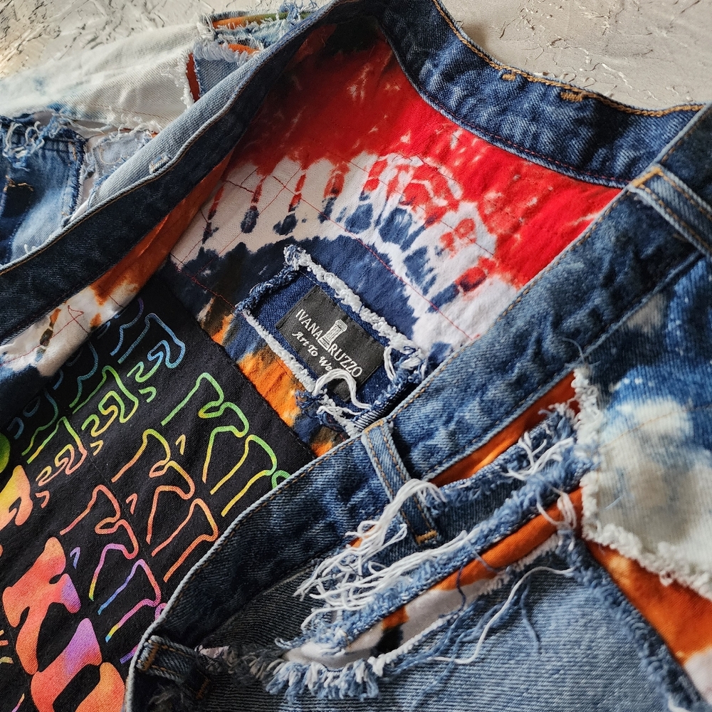 Bohemian Kimono Upcycled Vintage Denim Concept Tattoo Marilyn Monroe Patchwork - Picture 6 of 16